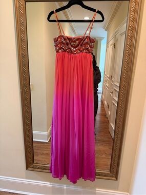 Vintage Ombré Beaded Prom/Evening Dress in Coral to Fuchsia